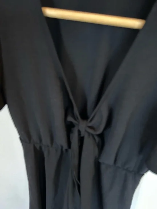 See You Monday Black V-Neck Girly Dress with Bow to Tie. Lightweight Womens S - Picture 4 of 8